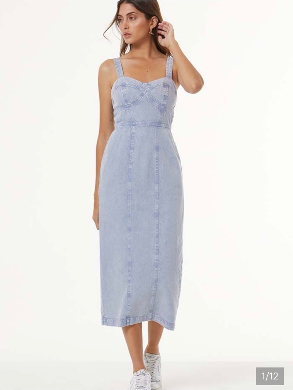 Light Wash Denim Midi Dress with Adjustable Straps